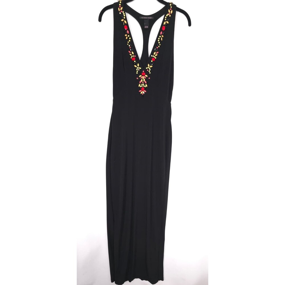 VICTORIA SECRET Women’s Maxi Dress XS Sleeveless Black Jeweled Embellished